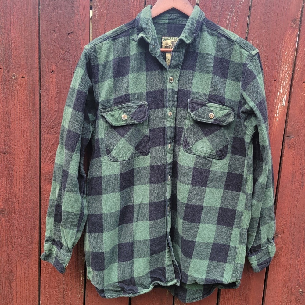 Field & Stream Heavyweight Cotton Green Buffalo Plaid Flannel Shirt Large Tall